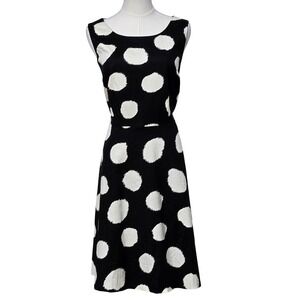 Talbots Dress Womens 14P Black White Polka Dot Sleeveless Textured Midi Petite